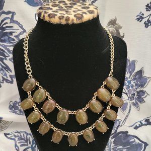 Deep Green Stone Gold Tone Statement Necklace on Adjustable Chain